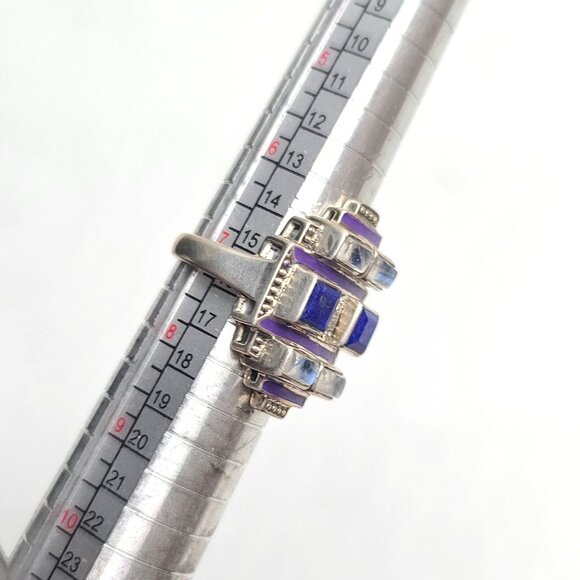 Nicky Butler sterling 925 lapis lazuli moonstone geometric ring purple enamel, 7 - Picture 9 of 10